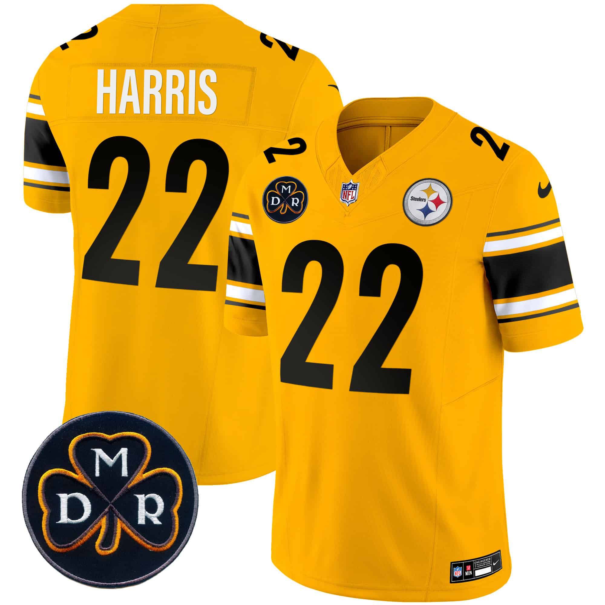 Men Pittsburgh Steelers 22 Harris Yellow 2024 Nike DMR Patch Vapor Limited NFL Jersey